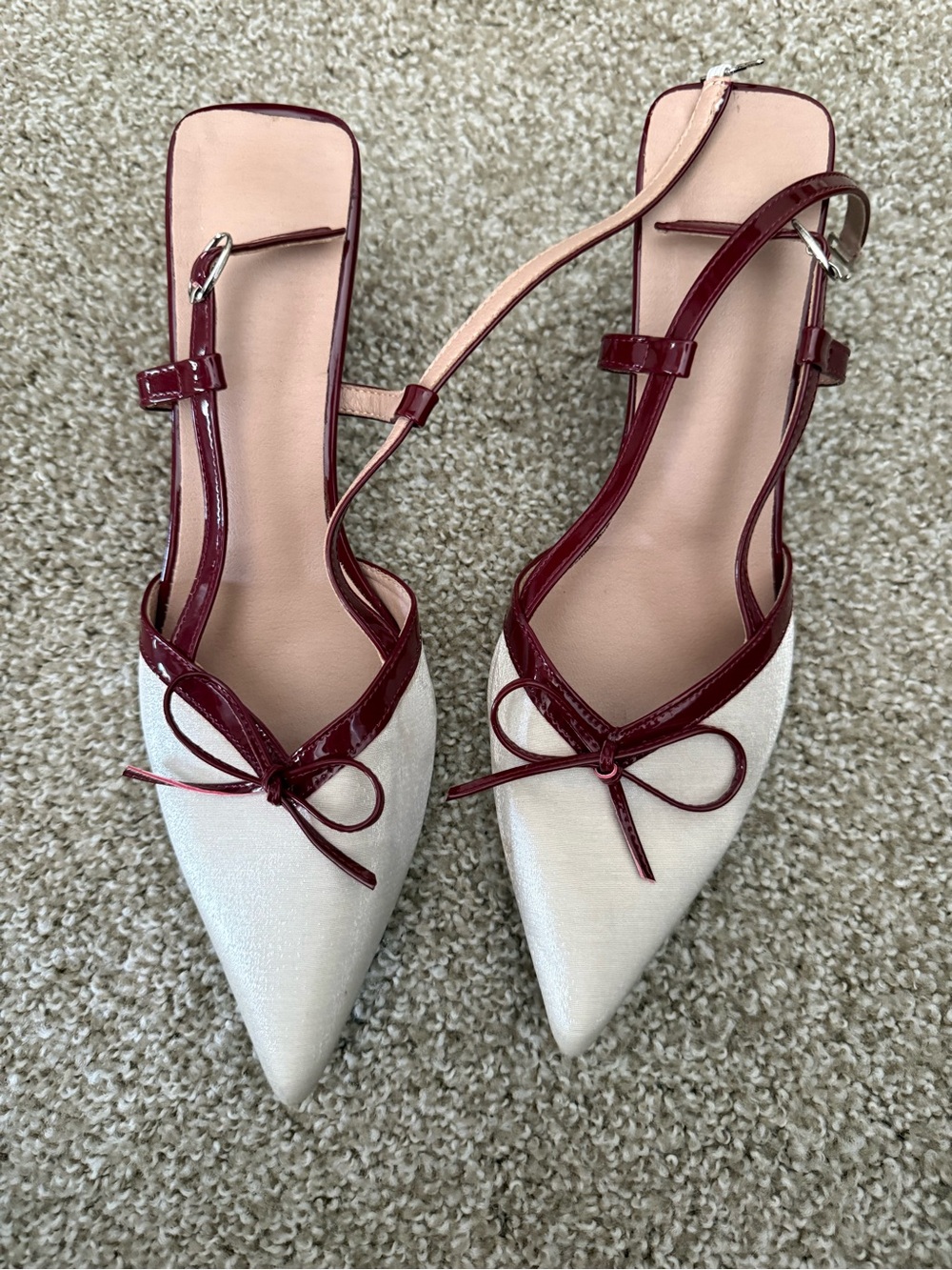 Women’s Pointed Toe Slingback Pumps in White and Burgundy